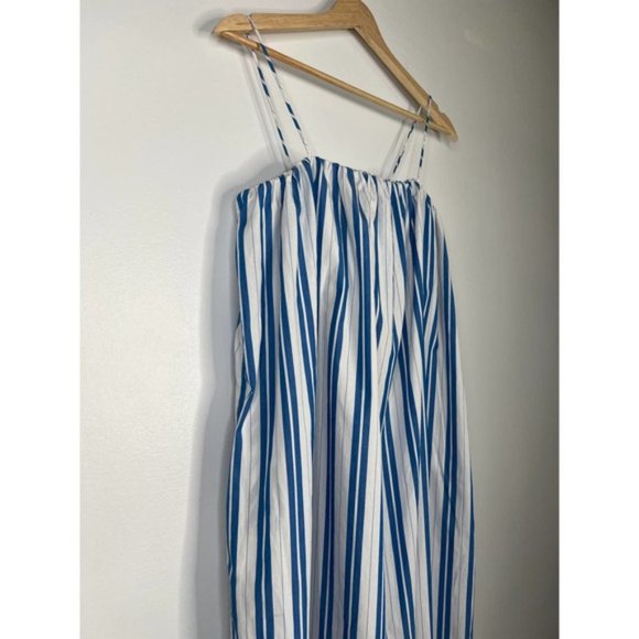 Ganni Striped Organic Cotton Spaghetti Strap Maxi Dress Blue White Size: 2 NWOT - Picture 3 of 11